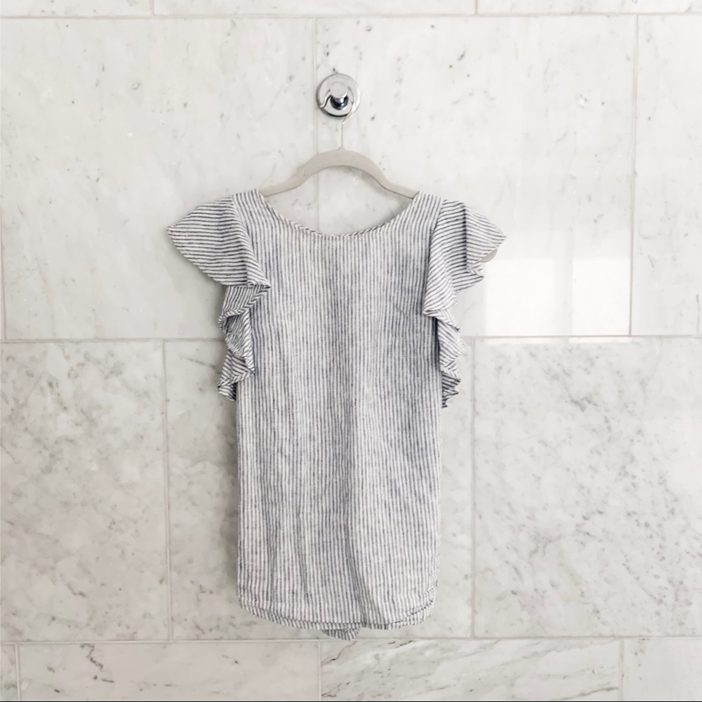 J. Crew Ruffle Sleeveless Top Blue Stripe 4